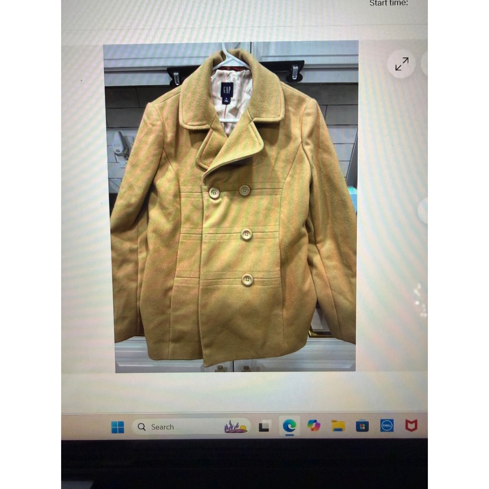 Gap Womens Virgin Wool Blend‎ Pea Coat Mustard Yellow Double Breasted Jacket M